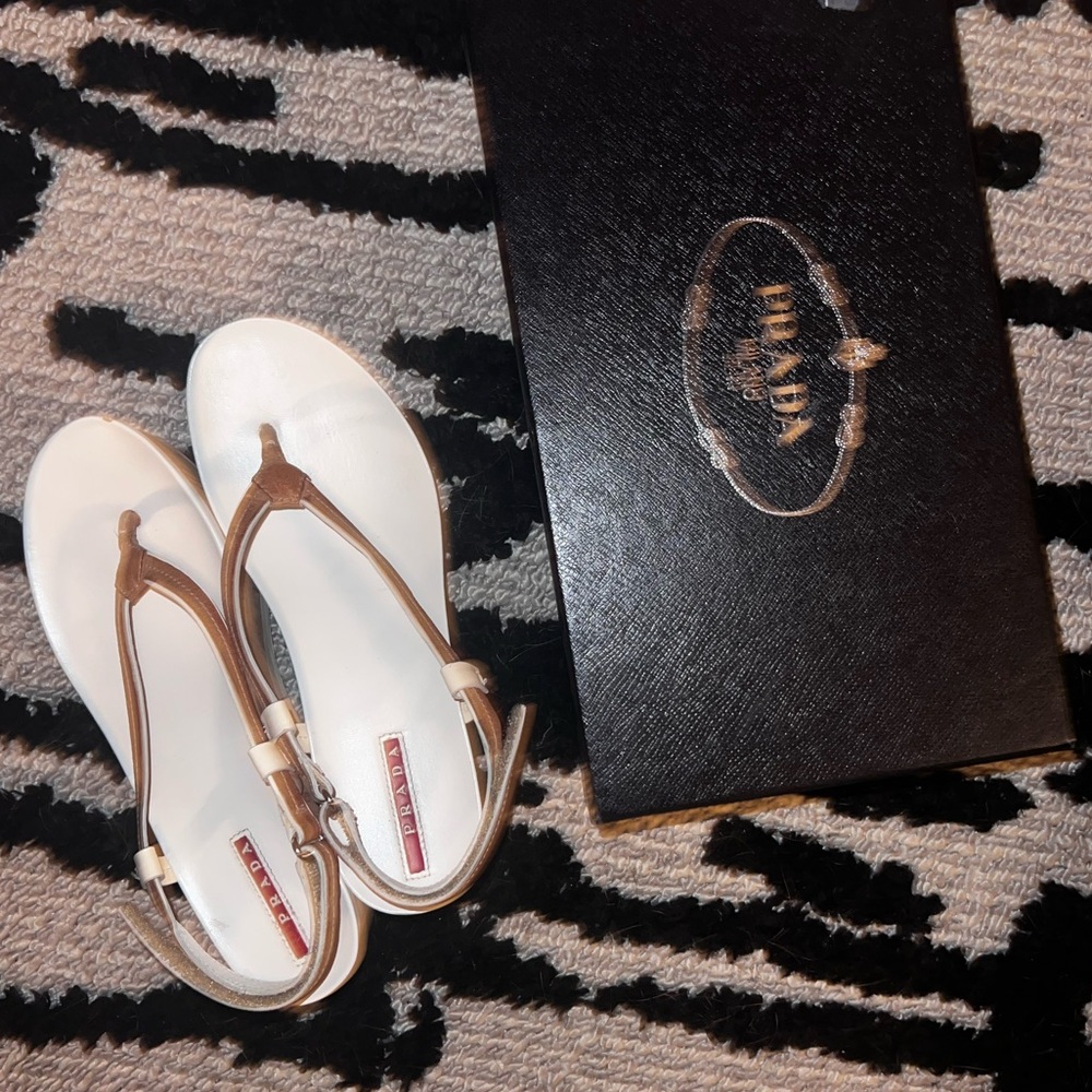 PRADA SANDALS LEATHER WHITE/CORK Platform